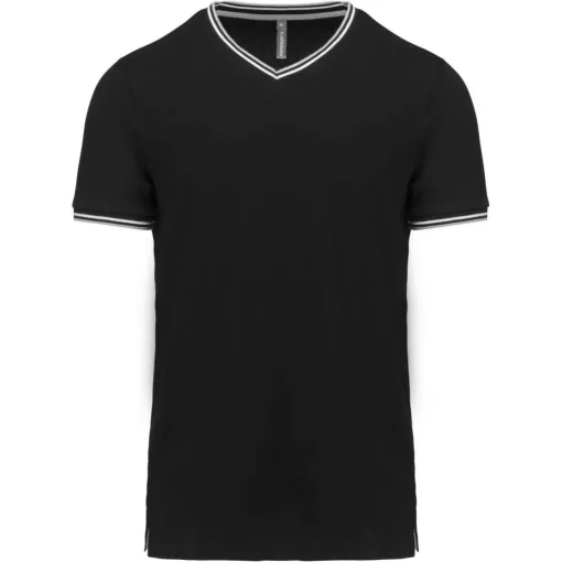 Férfi póló Kariban KA374 v-nyakú piqué póló -S, Black/Light Grey/White