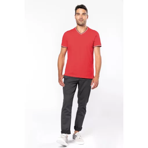 Férfi póló Kariban KA374 v-nyakú piqué póló -XL, Black/Light Grey/White