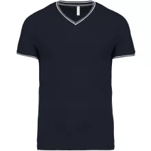 Férfi póló Kariban KA374 v-nyakú piqué póló -M, Navy/Light Grey/White