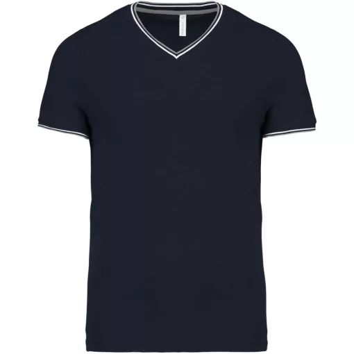 Férfi póló Kariban KA374 v-nyakú piqué póló -M, Navy/Light Grey/White