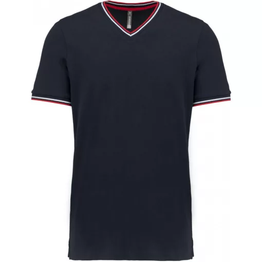 Férfi póló Kariban KA374 v-nyakú piqué póló -XL, Navy/Red/White