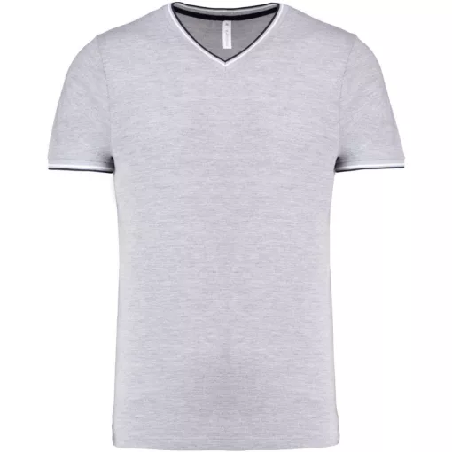 Férfi póló Kariban KA374 v-nyakú piqué póló -L, Oxford Grey/Navy/White