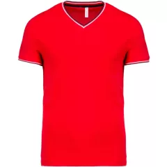   Férfi póló Kariban KA374 v-nyakú piqué póló -M, Red/Navy/White