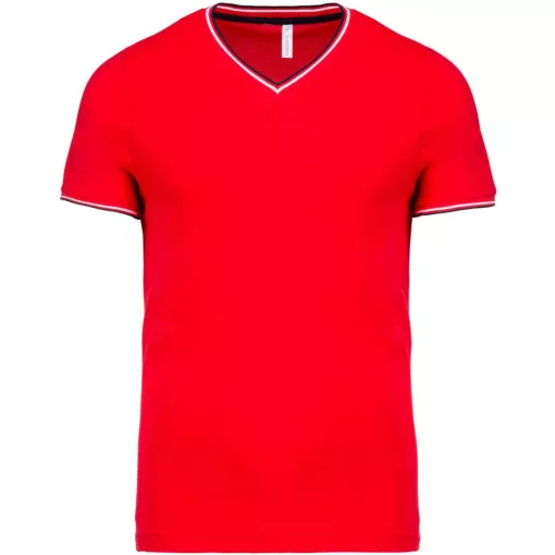 Férfi póló Kariban KA374 v-nyakú piqué póló -M, Red/Navy/White
