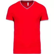 Férfi póló Kariban KA374 v-nyakú piqué póló -XL, Red/Navy/White