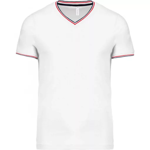 Férfi póló Kariban KA374 v-nyakú piqué póló -L, White/Navy/Red