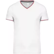Férfi póló Kariban KA374 v-nyakú piqué póló -M, White/Navy/Red