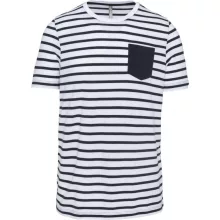Férfi póló Kariban KA378 Csíkos Rövid Ujjú Zsebestengerész póló -2XL, Striped White/Re