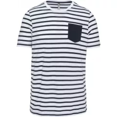 Férfi póló Kariban KA378 Csíkos Rövid Ujjú Zsebestengerész póló -3XL, Striped White/Re