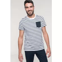 Férfi póló Kariban KA378 Csíkos Rövid Ujjú Zsebestengerész póló -3XL, Striped White/Re
