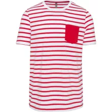 Férfi póló Kariban KA378 Csíkos Rövid Ujjú Zsebestengerész póló -L, Striped White/Red