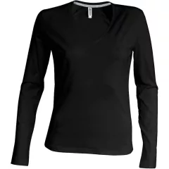   Női póló Kariban KA382 Hosszú Ujjú v-nyakú póló -2XL, Black