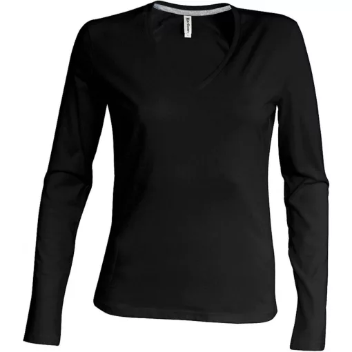 Női póló Kariban KA382 Hosszú Ujjú v-nyakú póló -3XL, Black