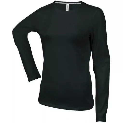 Női póló Kariban KA383 Hosszú Ujjú Környakú póló -XL, Black