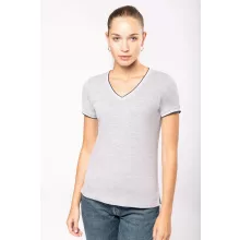 Női póló Kariban KA394 v-nyakú piqué póló -M, Black/Light Grey/White