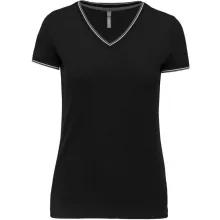 Női póló Kariban KA394 v-nyakú piqué póló -XL, Black/Light Grey/White