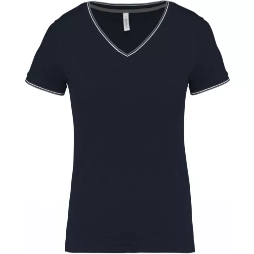 Női póló Kariban KA394 v-nyakú piqué póló -M, Navy/Light Grey/White