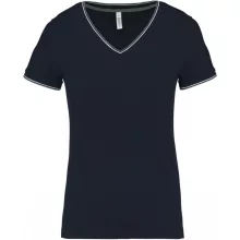 Női póló Kariban KA394 v-nyakú piqué póló -M, Navy/Red/White