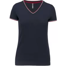 Női póló Kariban KA394 v-nyakú piqué póló -M, Navy/Red/White