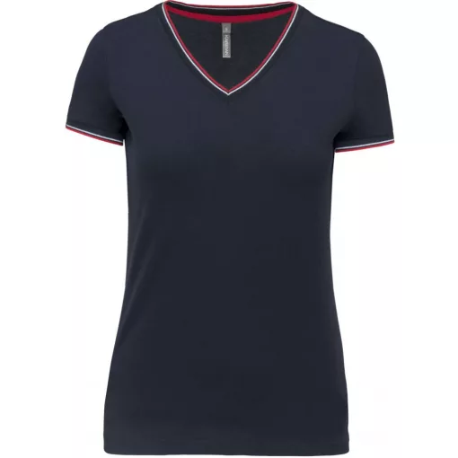 Női póló Kariban KA394 v-nyakú piqué póló -M, Navy/Red/White