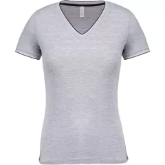   Női póló Kariban KA394 v-nyakú piqué póló -M, Oxford Grey/Navy/White