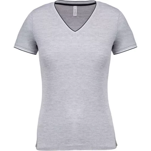 Női póló Kariban KA394 v-nyakú piqué póló -M, Oxford Grey/Navy/White