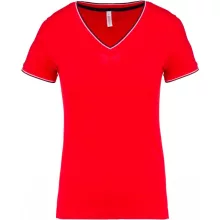 Női póló Kariban KA394 v-nyakú piqué póló -M, Red/Navy/White