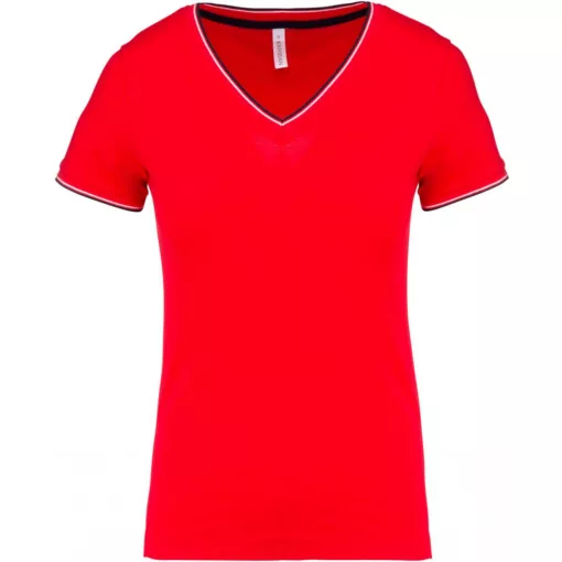 Női póló Kariban KA394 v-nyakú piqué póló -M, Red/Navy/White