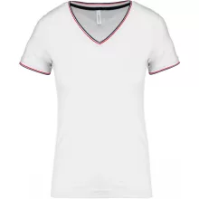 Női póló Kariban KA394 v-nyakú piqué póló -S, White/Navy/Red