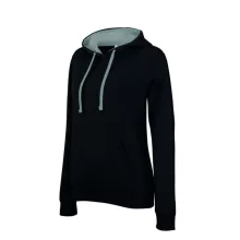 Női kapucnis pulóver Kariban KA465 Ladies’ Contrast Hooded Sweatshirt -S, Black/Fine G