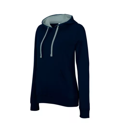 Női kapucnis pulóver Kariban KA465 Ladies’ Contrast Hooded Sweatshirt -S, Navy/Red