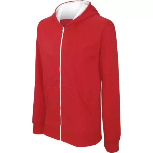 Gyerek kapucnis pulóver Kariban KA486 Kids Full Zip Hooded Sweatshirt -10/12, Red/Whit