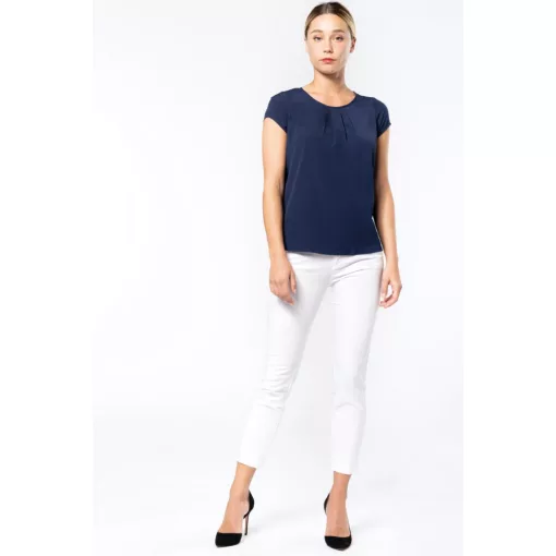 Női Kariban KA5002 Ladies Short-Sleeved Crepe Blouse -38, Off White
