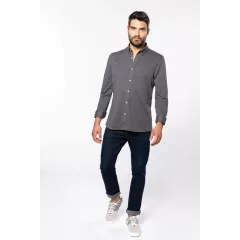   Férfi ing Kariban KA507 Long-Sleeved Jacquard Knit Shirt -2XL, Jacquard Dark Grey