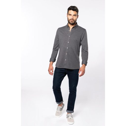 Férfi ing Kariban KA507 Long-Sleeved Jacquard Knit Shirt -M, Jacquard Dark Grey