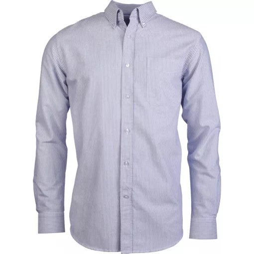 Férfi ing Kariban KA516 Long-Sleeved Washed Oxford Cotton Shirt -S, Striped White/Oxfo
