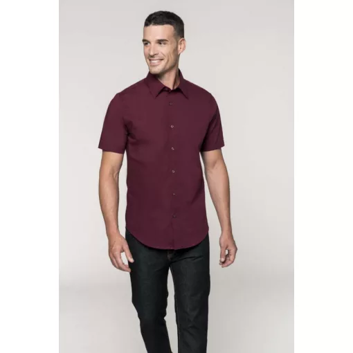 Férfi ing Kariban KA531 Short-Sleeved Cotton/Elastane Shirt -3XL, Wine
