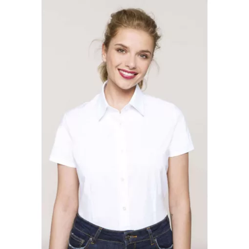 Női blúz Kariban KA532 Ladies Short-Sleeved Cotton/Elastane Shirt -2XL, Zinc