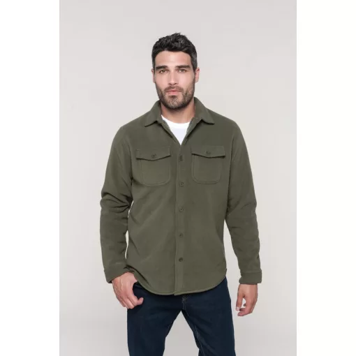 Férfi pulóver Kariban KA582 Sherpa-Lined Fleece Overshirt -2XL, Dark Khaki/Storm Grey