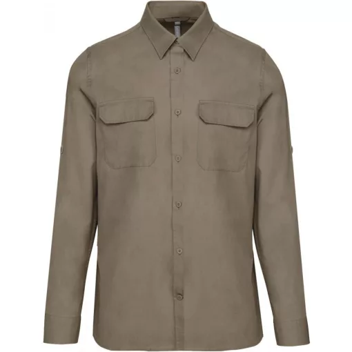 Férfi ing Kariban KA590 Men S Long-Sleeved Safari Shirt -4XL, Light Khaki