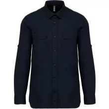 Férfi ing Kariban KA590 Men S Long-Sleeved Safari Shirt -S, Navy