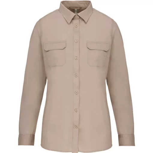 Női blúz Kariban KA591 Ladies Long Sleeved Safari Shirt -2XL, Beige