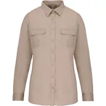 Női blúz Kariban KA591 Ladies Long Sleeved Safari Shirt -M, Beige