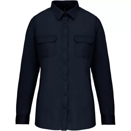Női blúz Kariban KA591 Ladies Long Sleeved Safari Shirt -XL, Navy