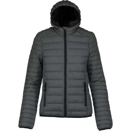 Női kabát Kariban KA6111 Ladies Lightweight Hooded padded Jacket -XS, Marl Dark Grey