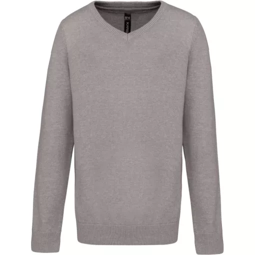 Gyerek pulóver Kariban KA9109 Kids v-neck Jumper -10/12, Grey Melange