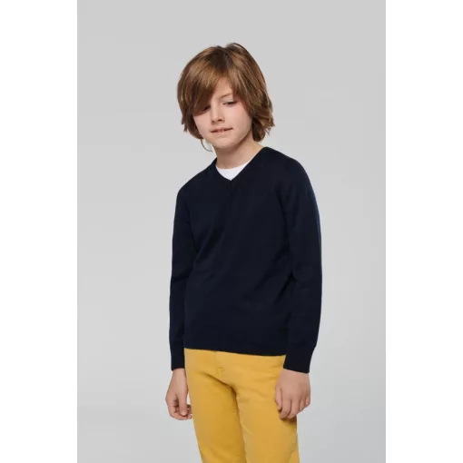 Gyerek pulóver Kariban KA9109 Kids v-neck Jumper -6/8, Navy