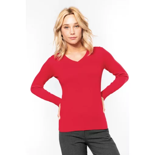 Női Kariban KA966 Ladies v-neck Jumper -2XL, Black