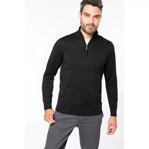 Férfi pulóver Kariban KA970 Men S Zip neck Jumper -2XL, Black