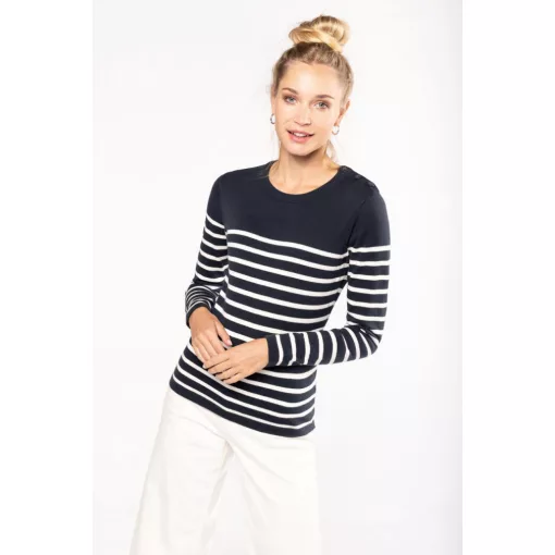 Női pulóver Kariban KA990 Ladies Sailor Jumper -2XL, Striped Navy/Off White